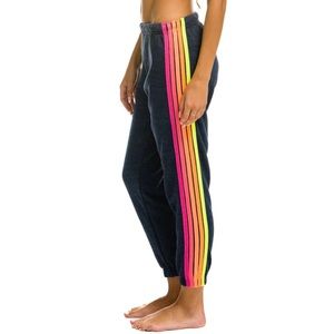Aviator Nation 5 STRIPE SWEATPANTS - HEATHER NAVY // NEON RAINBOW